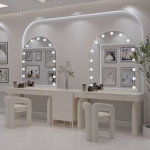 Cream Style Wedding Dress Studio Special Dressing Table with Light Makeup Artist Makeup Table Beauty Studio Makeup Dressing Table