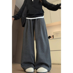 黑灰色格子阔腿裤女2025秋冬季加绒新款高腰宽松百搭显瘦休闲裤子