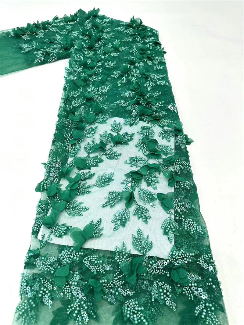 Embroiderado de tubo de perlas delicada tela de decalca hecha a mano, cuentas de burbuja, sequin, bordado de tubo de perlas, vestido de boda, tela