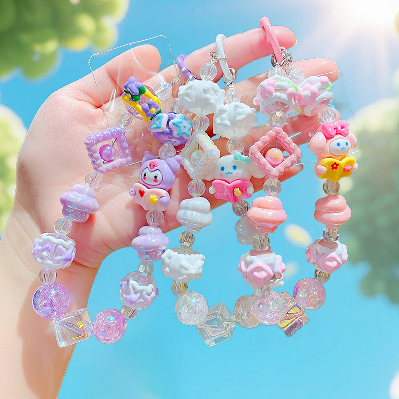 Authentic Sanrio Beaded Bracelet Keychain Bag Pendant Keychain Couple Backpack Charm Cartoon Car Accessory Authentic Sanrio Beaded Bracelet Keychain Bag Pendant Keychain Couple Backpack Charm Cartoon Car Accessory