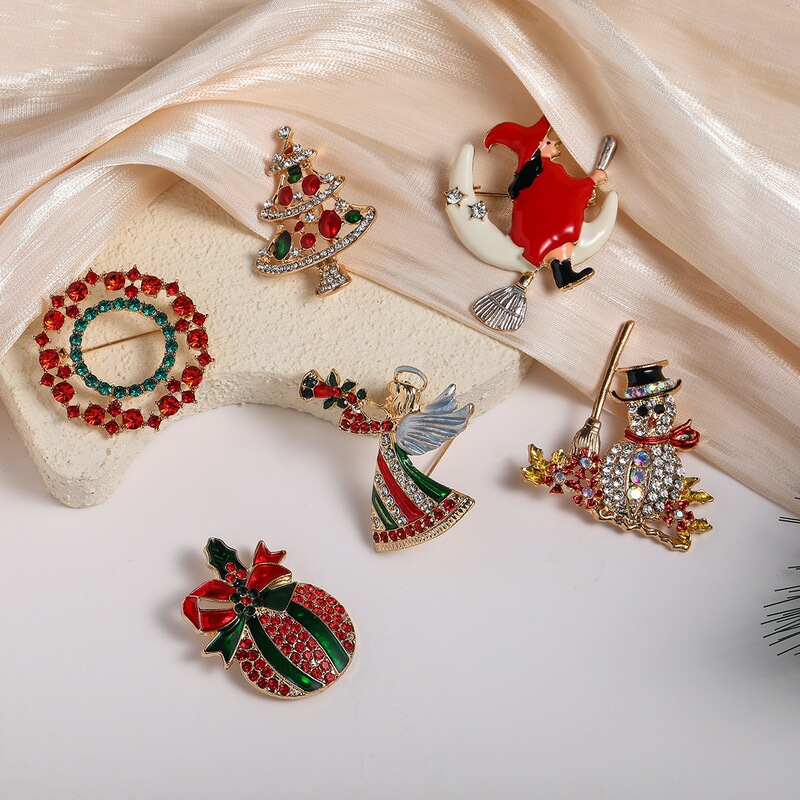 Cross-Border European and American Fashion Christmas Collection Series Rhinestone Brooches Snowman Angel Broom Witch Corsage Pins Accessories Cross-Border European and American Fashion Christmas Collection Series Rhinestone Brooches Snowman Angel Broom Witch Corsage Pins Accessories
