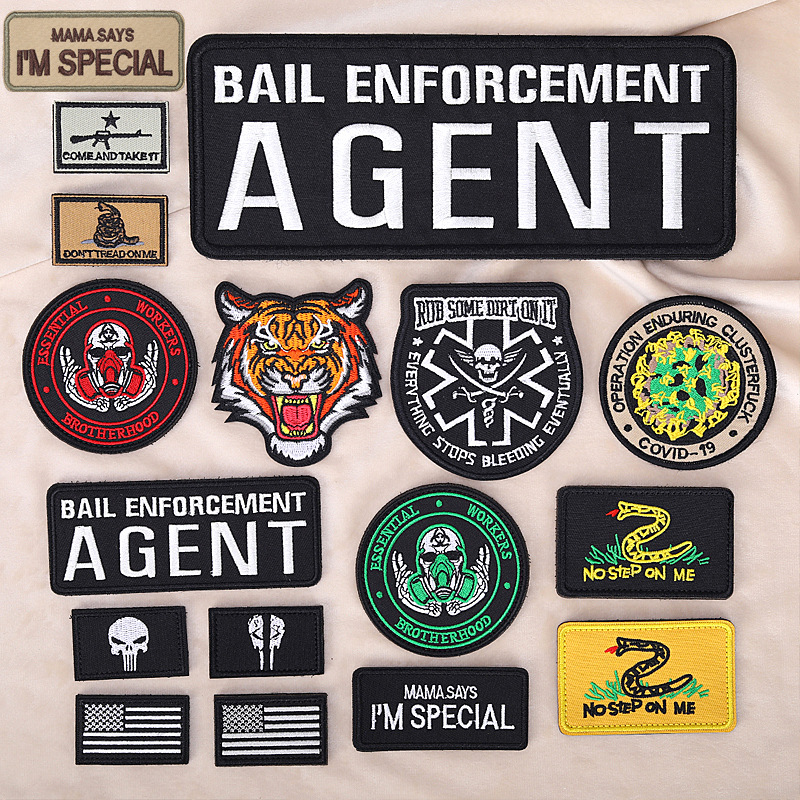 高品质魔术贴臂章英文字母刺绣布贴臂章跨境货源战术补丁老虎头