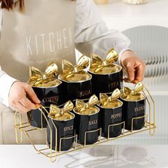 創意北欧風調味缶キッチン陶磁器収納調味料ケース蓋付きセット高颜値味の素塩瓶