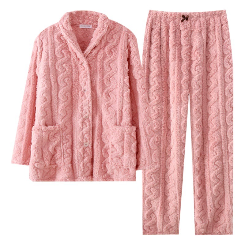Осенне-зимняя новая утолщенная хлопковая шерсть жаккардовая шаль воротник женская пижама Пижамный костюм