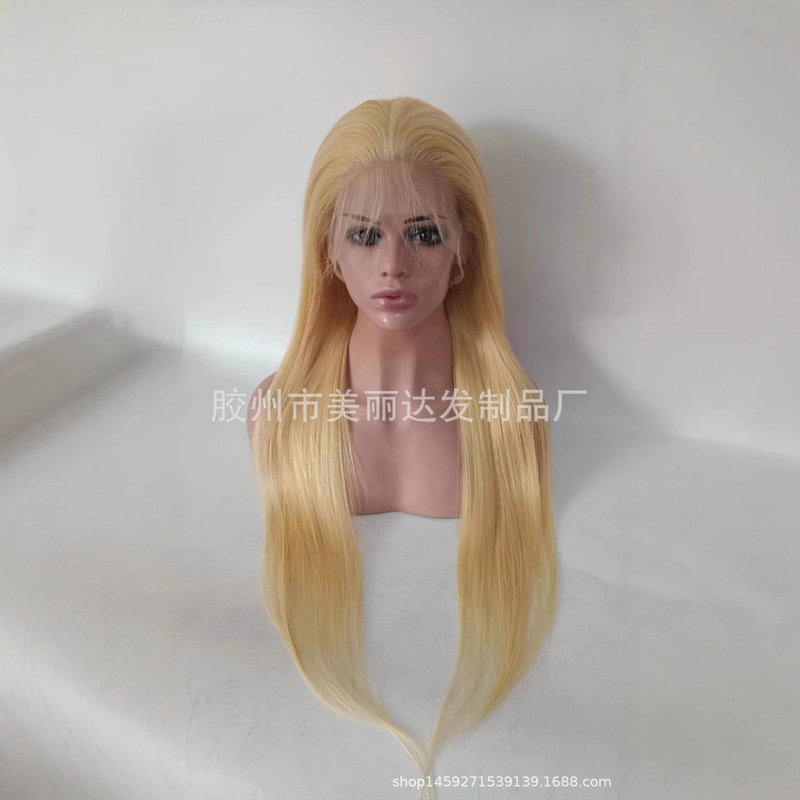 Full Lace wig wholesale European and American best-selling cross-border light gold long straight hair full hand hook wig set 613 Full Lace wig wholesale European and American best-selling cross-border light gold long straight hair full hand hook wig set 613