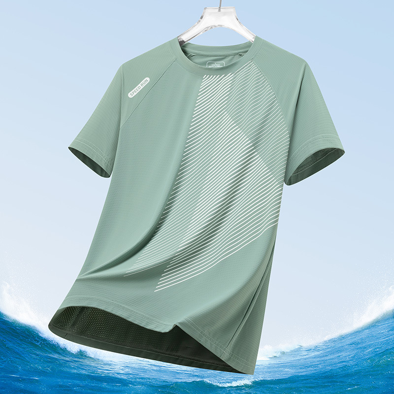 Men's Ice Silk Short-Sleeve T-Shirt, Summer Top, Mesh Breathable Men's Clothing, Loose Fit, Sportswear, Quick-Drying Men's Short-Sleeve New Style
