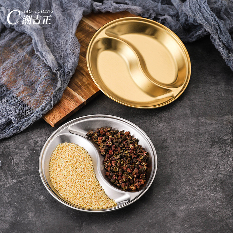 Factory wholesale stainless steel Korean dipping sauce plate commercial snack plate home kitchen seasoning plate barbecue restaurant dinner plate