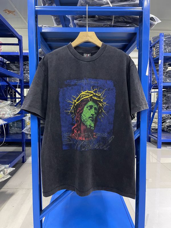 高品質 SAINT MICHAEL ICON ウォッシュ加工 オールド半袖 アメカジ レトロ プリント カップル Tシャツ 男女兼用|undefined