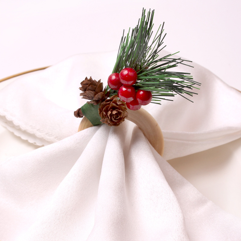 Christmas Pastoral Plant Wood Napkin ring 1 Piecepicture2