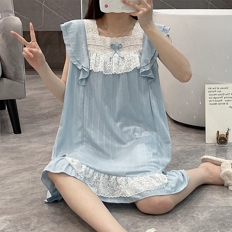 2023 pijamas de verano dulce lindo pit strip camisón cuello encaje chaleco falda ropa para el hogar pelo las mujeres