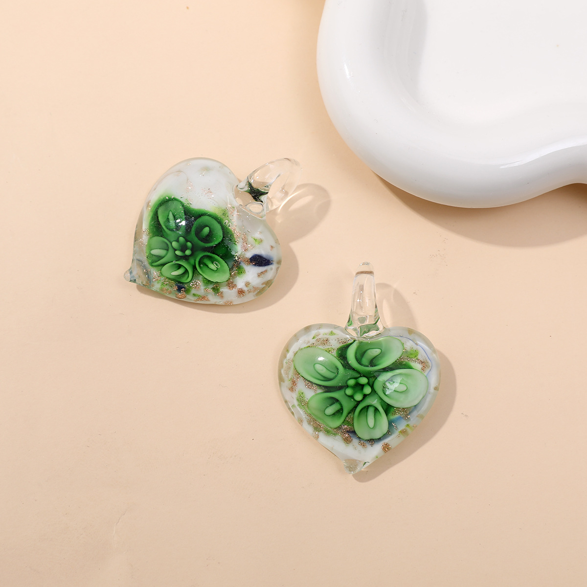 16g Weight Pendant Jewelry Making Type 36*47mm Jewelry Making Size DIY Jewelry Accessories Classification 1 Piece Quantity glass Material Heart Shape, Flower Pattern Simple Style Style 1 Piece 36*47mm Glass Heart Shape Flower Pendant 5