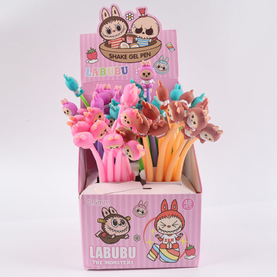 Sitting Labubu Shake Pen Cartoon Shake Soft Gel Pen Black 0.5mm Primary School Toy Pen Wholesale