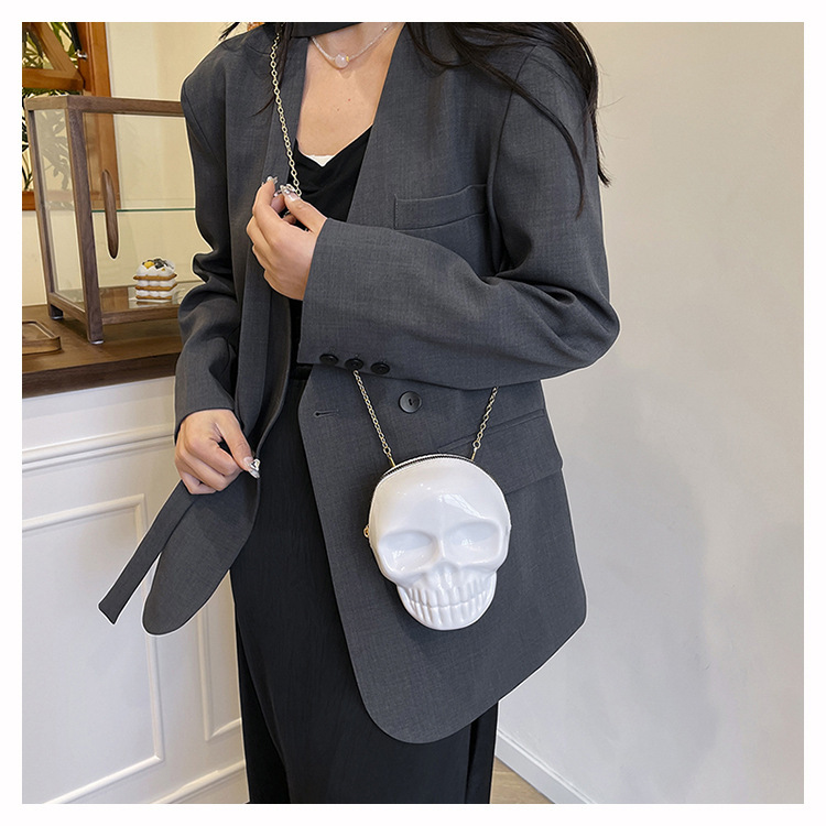 189g Weight Zipper Closure Type Single Shoulder Strap Strap Type Shoulder Bag Bags Type Casual Occasion Plastic Material Skull Pattern All Seasons Season Women's Gender Streetwear Style Oval Shape Mini Size Women's Mini Plastic Skull Streetwear Oval Zipper Shoulder Bag 5