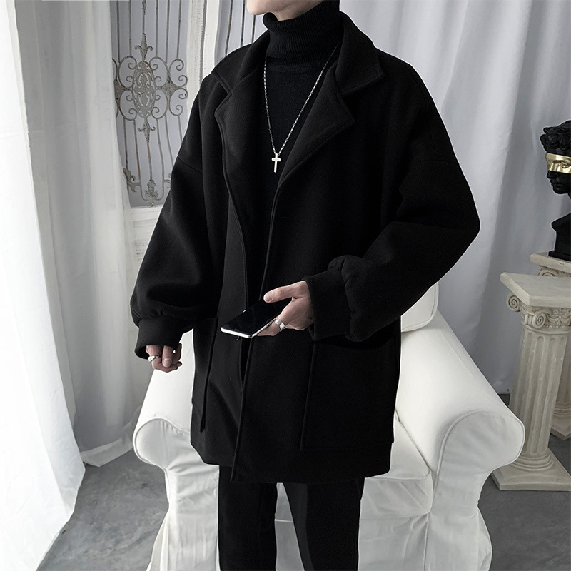 Winter Couple Outfit Mid-Length Wool Coat Men's Korean Style New Hong Kong Style Trendy Outerwear Student Versatile Trench Coat