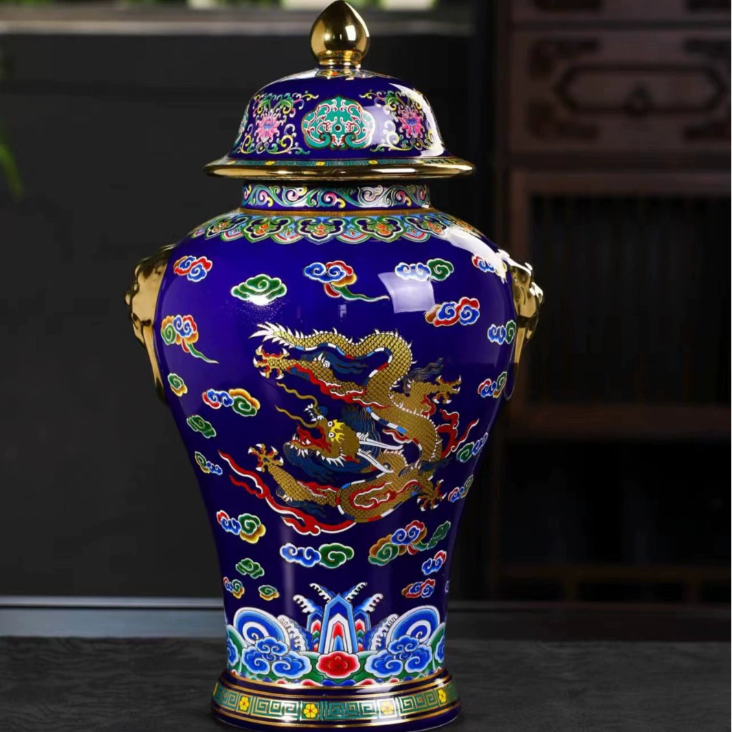 Керамическая бутылка вина Цзиндэчжэнь 2.5kg Упаковка General Jar Blue Dragon с двойными ушками 2.5kg Бытовая банка для вина с подарочной коробкой