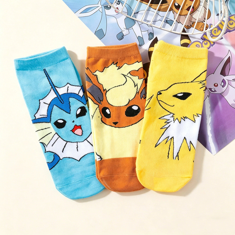 New foreign trade socks, cute cartoon socks, Korean style casual women's socks, Japanese style Pokemon knitted short socks