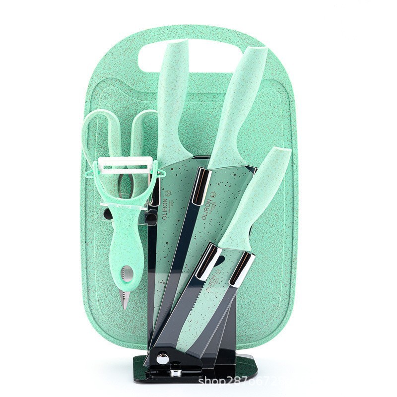 Cuchillo de paja transfronteriza de acero inoxidable cuchillo de paja de trigo para artículos de cocina domésticos acrílico set 7 piezas