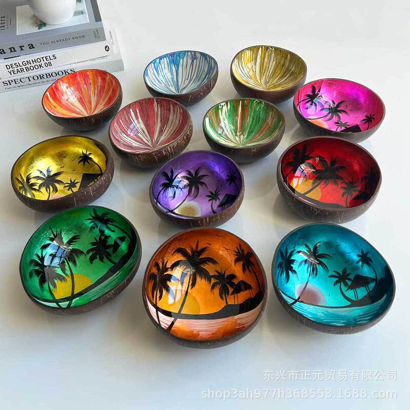 Coconut Shell Bowl Vietnam Entrance Key Storage Plate Painted Coconut Shell Bowl Shell Coconut Bowl Home Decoration Salad Storage