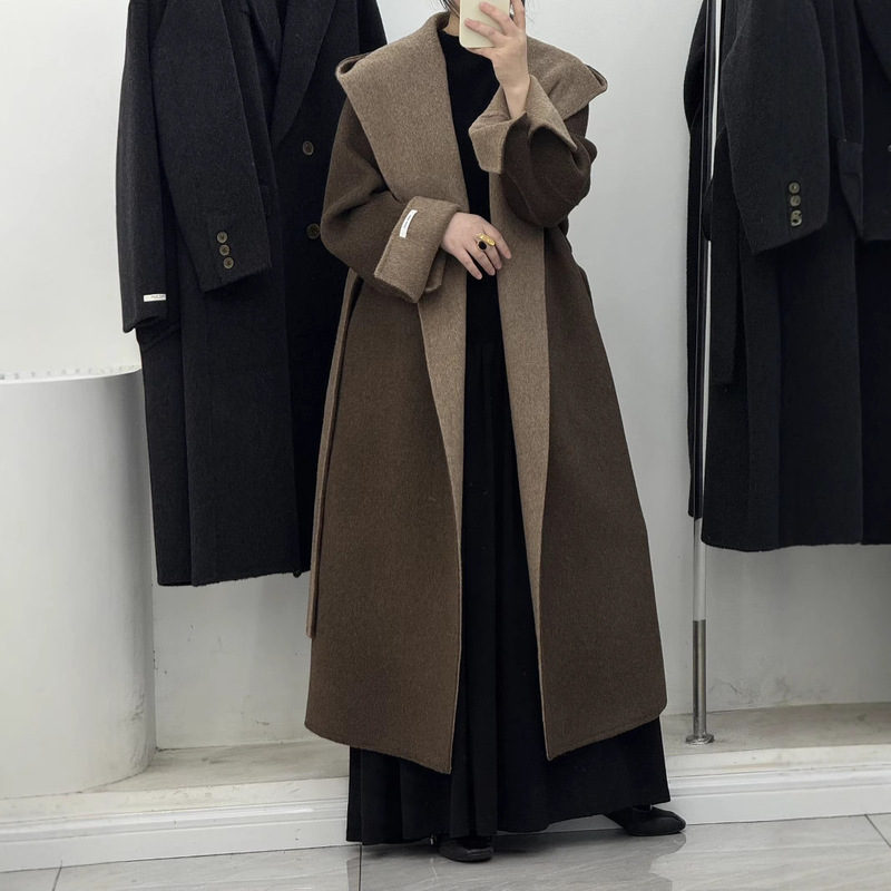 Loose Double-sided Double-color AB Belt Big Hat Double-sided Wool Coat Long Thickened Belt Cashmere Jacket Loose Double-sided Double-color AB Belt Big Hat Double-sided Wool Coat Long Thickened Belt Cashmere Jacket
