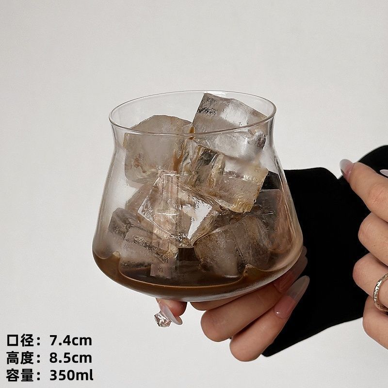 レトロコーヒーショップ透明ガラスラテカップフリップコールドブリューカップアイスアメリカンコーヒーカップドリンクカップコールドドリンク|undefined