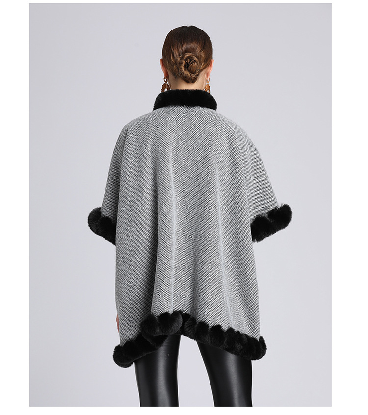 Extra Fleece extra dicker Pelzkragen Umhang locker große Größe Strickjacke Mantel Frau_voghion.com