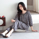 2025 Summer New Arrival Woven Pure Cotton Pajamas Women's Cropped Sleeve Cropped Pants Loose plus size Sweet Home Clothes suit