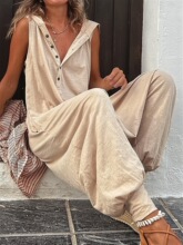 Z 13262 Button Hood Sleeves Jumpsuit Pants ������ñ�����