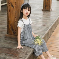 Children's Summer Fashion Striped Han Style Overalls Set for Girls, Wide Leg Two-Piece Set, Cross-Border Wholesale