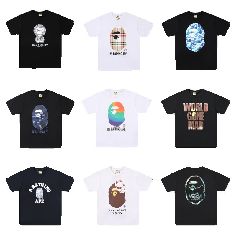 230g Authentic Bape Summer New Short-Sleeve T-Shirt for Men and Women, Couple Style, Loose Fit with Ape Head Design 230g Authentic Bape Summer New Short-Sleeve T-Shirt for Men and Women, Couple Style, Loose Fit with Ape Head Design
