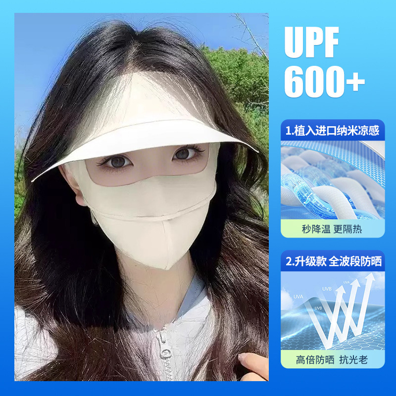 Máscara de protección solar para mujer verano 2025 nuevo estilo sombrero de vinilo protección UV máscara de seda de hielo fino cara cara kini cubre toda la cara