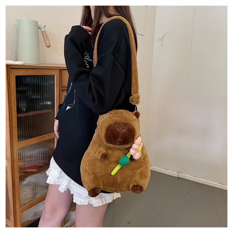 756g Weight Zipper Closure Type Single Shoulder Strap, Double Shoulder Straps Strap Type Shoulder Bag, Functional Backpack Bags Type Party, Street, Shopping Occasion Plush Material Women's Backpack Backpack Animal, Capybara Pattern All Seasons Season Unisex Gender Elegant, Streetwear Style Square Shape Animal Capybara Party Street Shopping Women's Backpack 2
