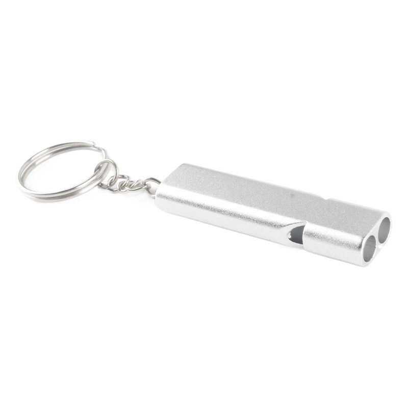 Cross-border flat aluminum alloy dual-frequency survival whistle double tube outdoor survival life-saving whistle equipment high frequency whistle