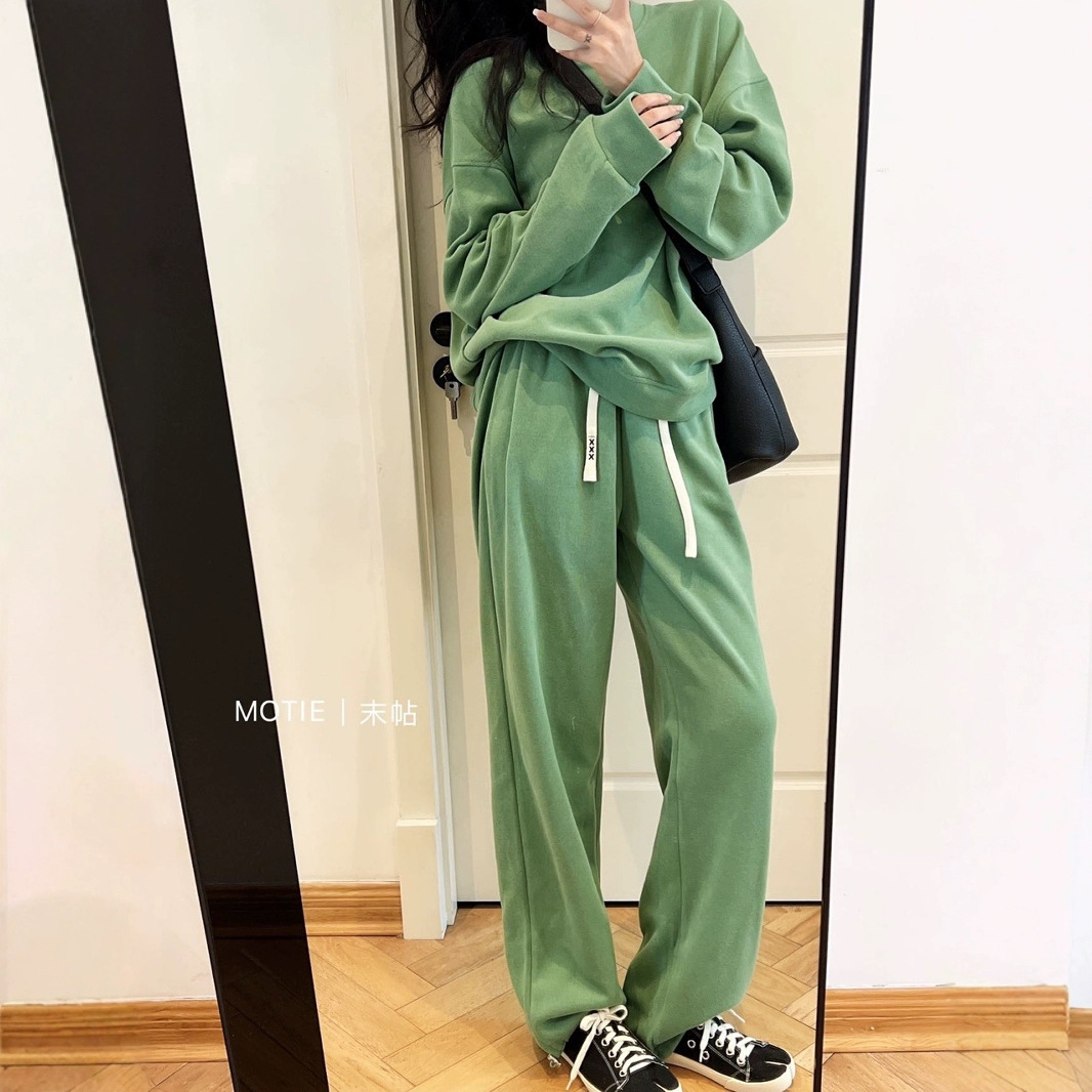 클리어런스 MOTIE 엔드 포스트 홍콩 스타일 스웨트 세트 느슨한 올 매치 남녀 커플 스포츠 투피스 세트