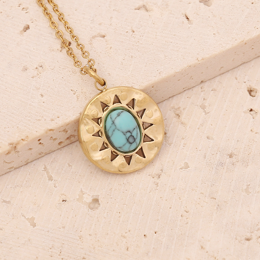 Street Occasion Retro Devil's Eye Tree Stainless Steel Natural Stone Pendant Necklace 1 Piece