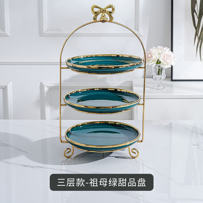 Plato de fruta de doble capa de estilo europeo mesa de café de sala de estar creativa soporte de pastel de múltiples capas mesa de postre de té de la tarde bandeja de postre de caramelo