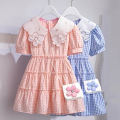 2024新款童裝女童連衣裙夏款中大童洋氣格子裙夏季薄款公主裙潮款