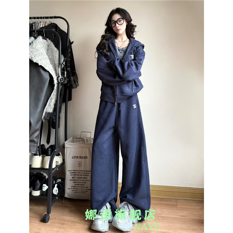 深圳南油运动套装女秋季慵懒风美式连帽开衫卫衣阔腿裤休闲两件套|undefined