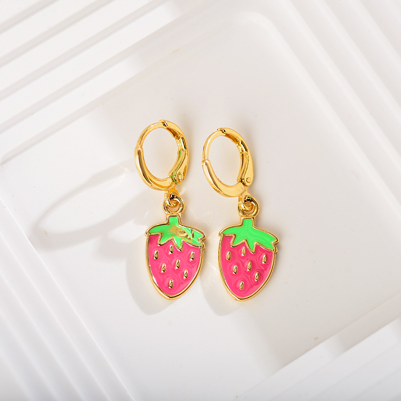 Simple Style Strawberry Stainless Steel Plating Drop Earrings 1 Pair