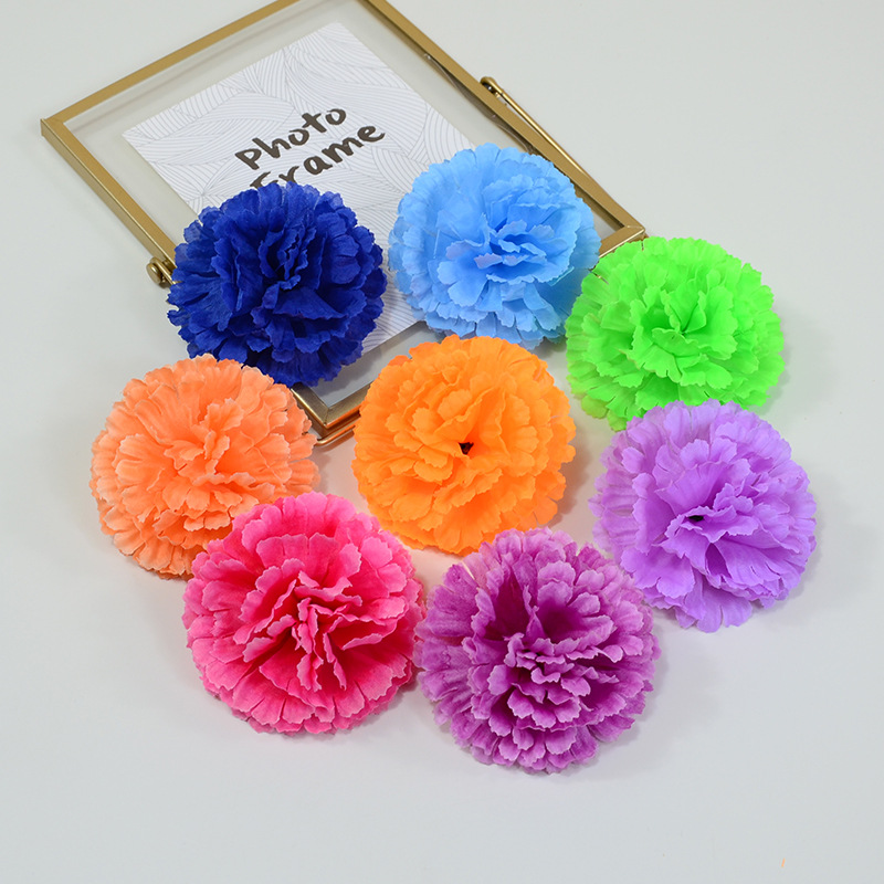 仿真康乃馨花头婚礼背景花墙插花跨境供应绢布康乃馨花朵万圣节花