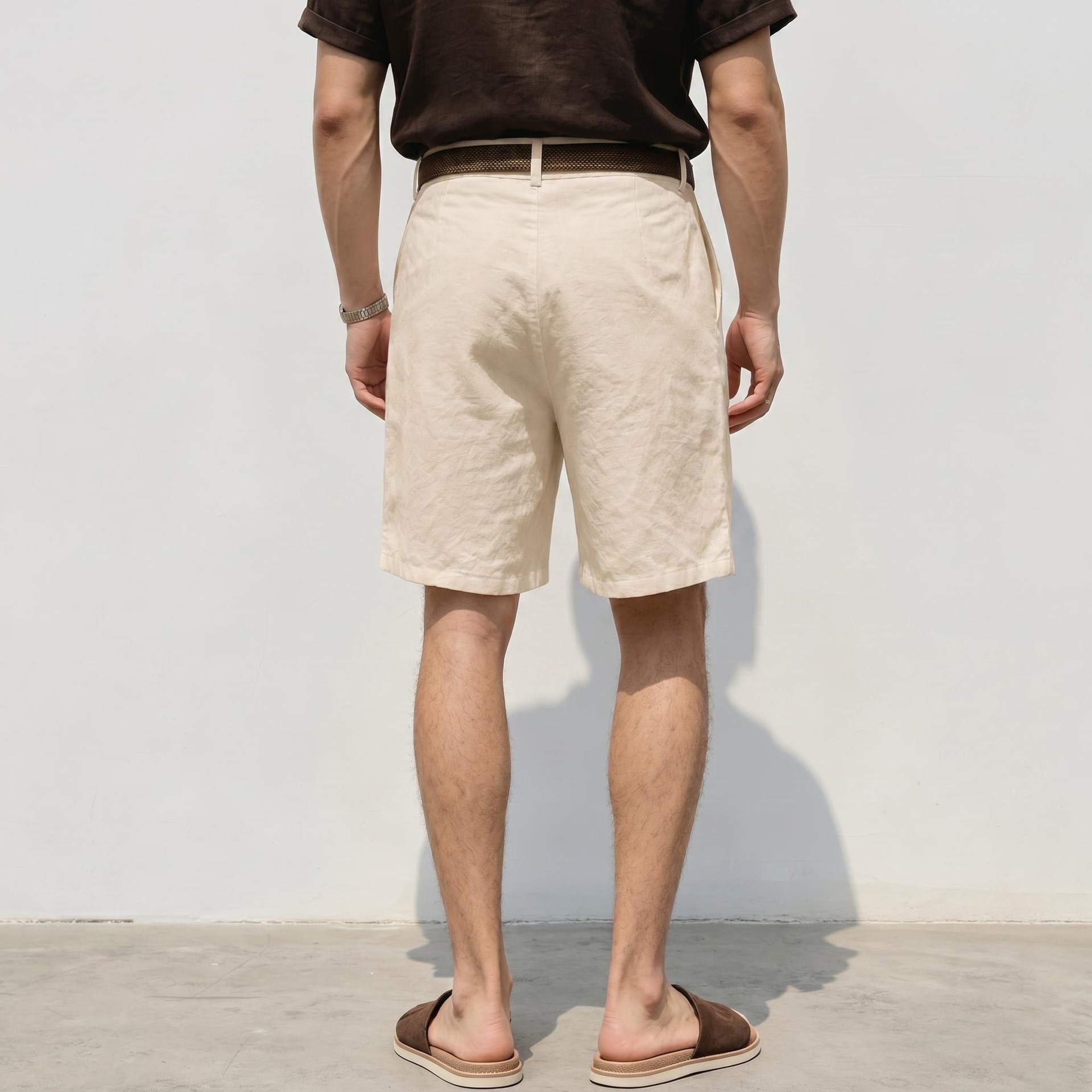 Shorts en lin pour homme respirant coupe ample style décontracté_voghion.com