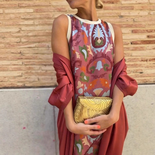 2025 European and American Elegant Printed Round Neck Dress Cross-Border Private Clothing Socialite Two-Piece Set with Cape Long Skirt