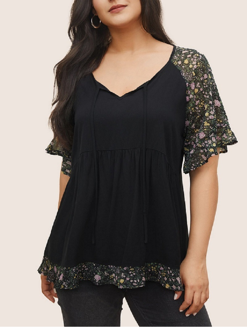 2024 Europa y los Estados Unidos transfronterizos de verano nuevo gran tela de vestir camiseta de decoración de cuello V image 6