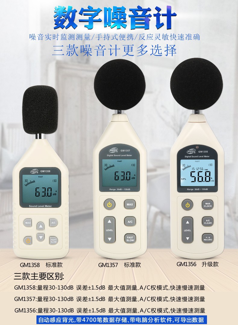 标智GM1356分贝仪噪音计声级计噪声计GM1357/1358声音音量测试仪