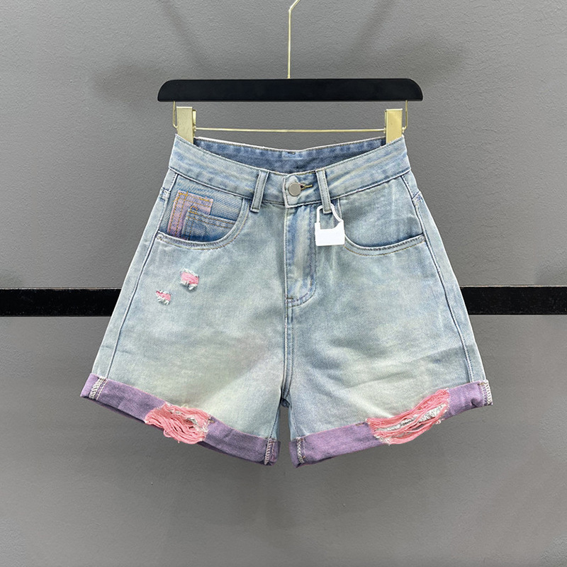 Plus Size Ripped Denim Shorts for Women 2025 New Summer Thin Pear-Shaped Figure High Waist Slimming Look Curled Wide Leg Pants