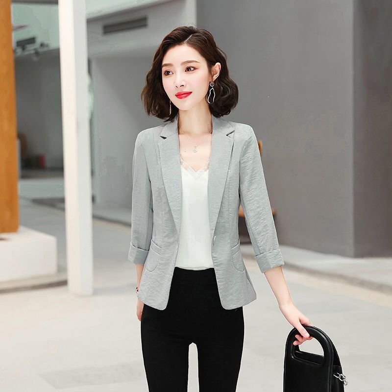 Cotton and Linen Short Blazer for Women, 2026 Spring/Summer New Style, Slim Fit, Three-Quarter Sleeves, Solid Color, Casual Thin Blazer Cotton and Linen Short Blazer for Women, 2026 Spring/Summer New Style, Slim Fit, Three-Quarter Sleeves, Solid Color, Casual Thin Blazer
