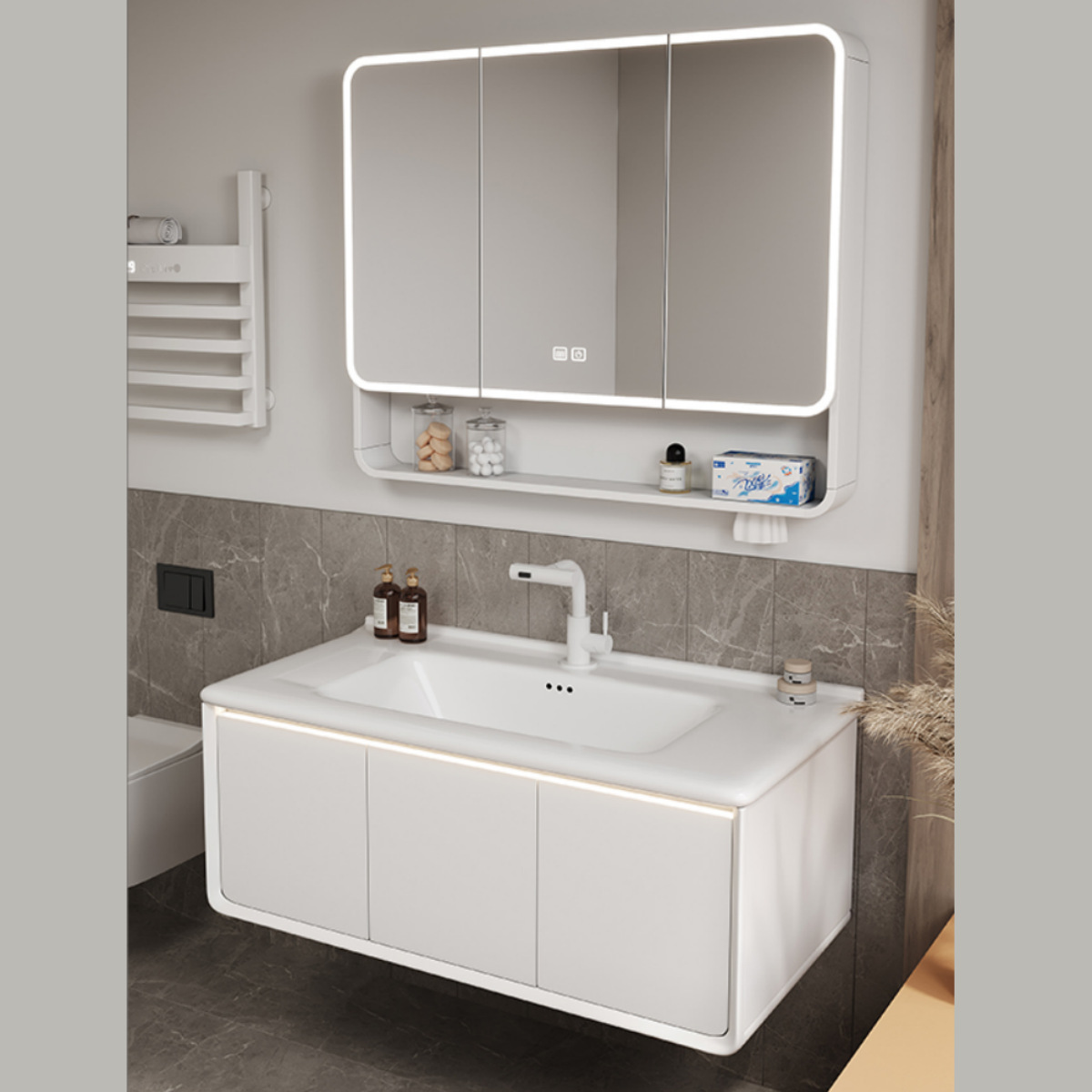 Gabinete de baño con espejo de belleza de arco cerámico de abeja grueso lavabo integral lavabo de baño lavabo de mano combinación lavabo