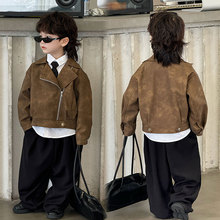 童装2025秋季新款皮夹克上衣儿童休闲时尚男童皮衣外套一件代发