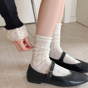 Ballet-style White Hollow Socks for Children Ins Trendy Spring and Summer All-match Korean Style Sweet Girl's Mesh Breathable Stacked Socks