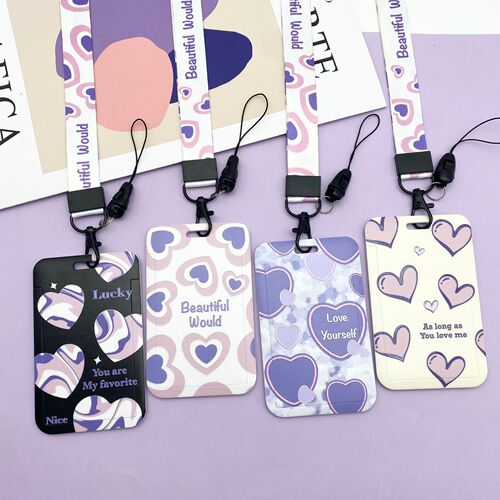 Heart card holder induction ID holder bus and subway pick-up and delivery meal card hanging neck trendy Korean style Gu card black purple Harajuku Japanese style