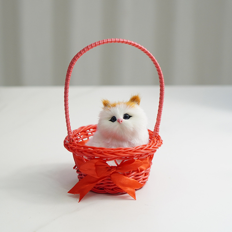 높은 손잡이 바구니 (빨간색) + 노란색 귀 쪼그리고 앉는 고양이 짖기 가능